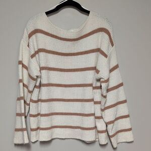 Bluivy White and Tan Striped Sweater